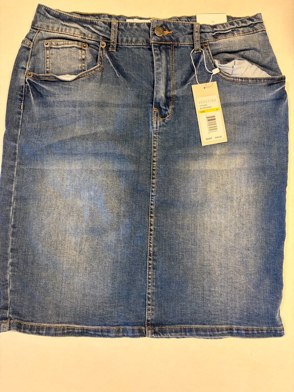Kenneth Cole Reaction Faded Blue Denim Midi Skirt